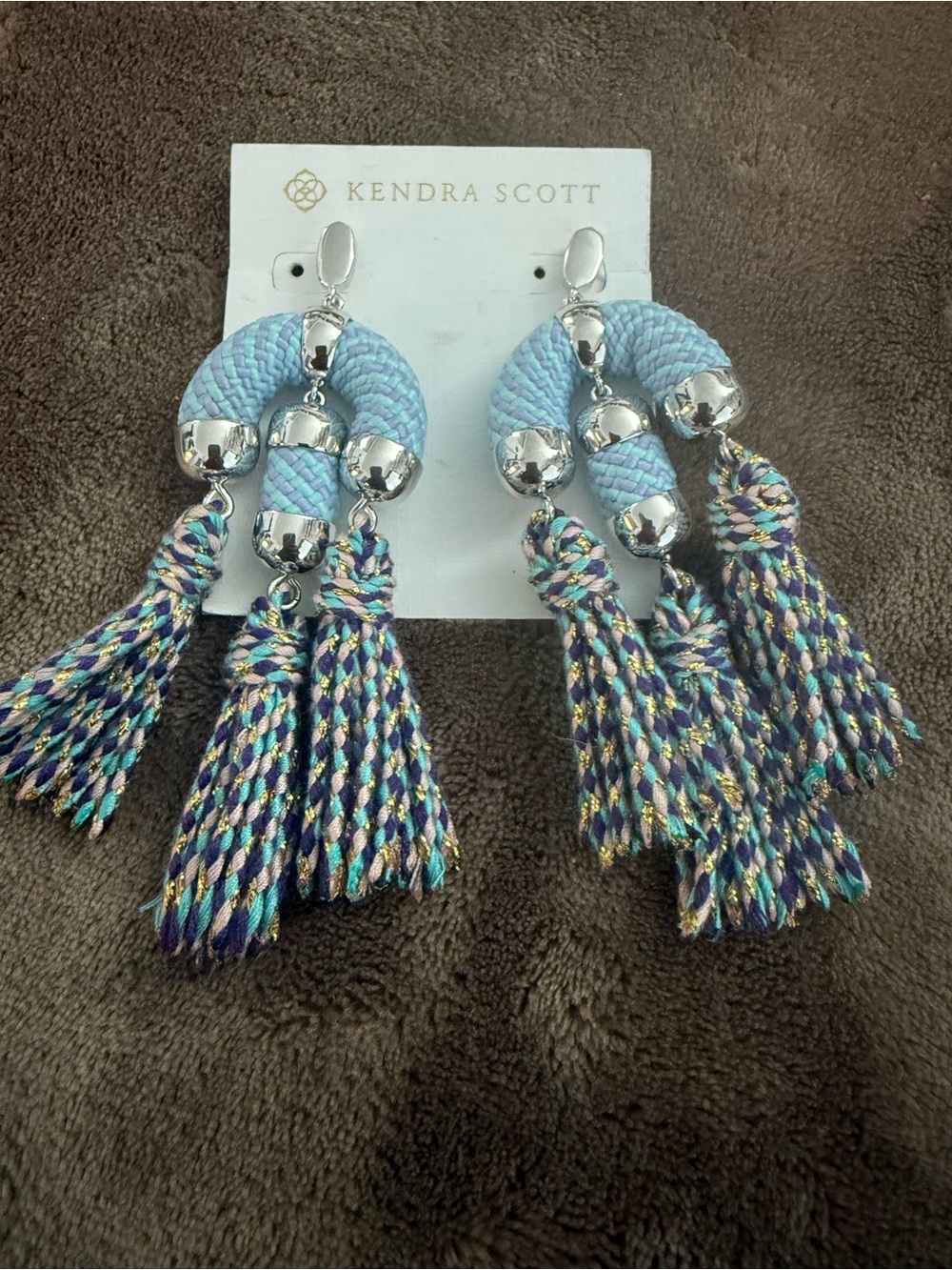 Kendra Scott Light Blue Multicolor Braided Tassel Hoop Earrings